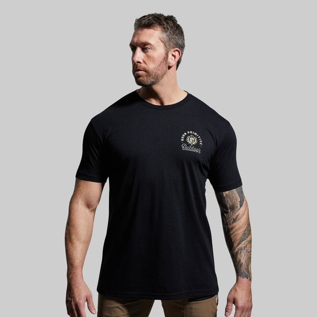 Outdoor Mule Deer Badge T-Shirt T-shirt | Black from Born Primitive for Genejack WOD