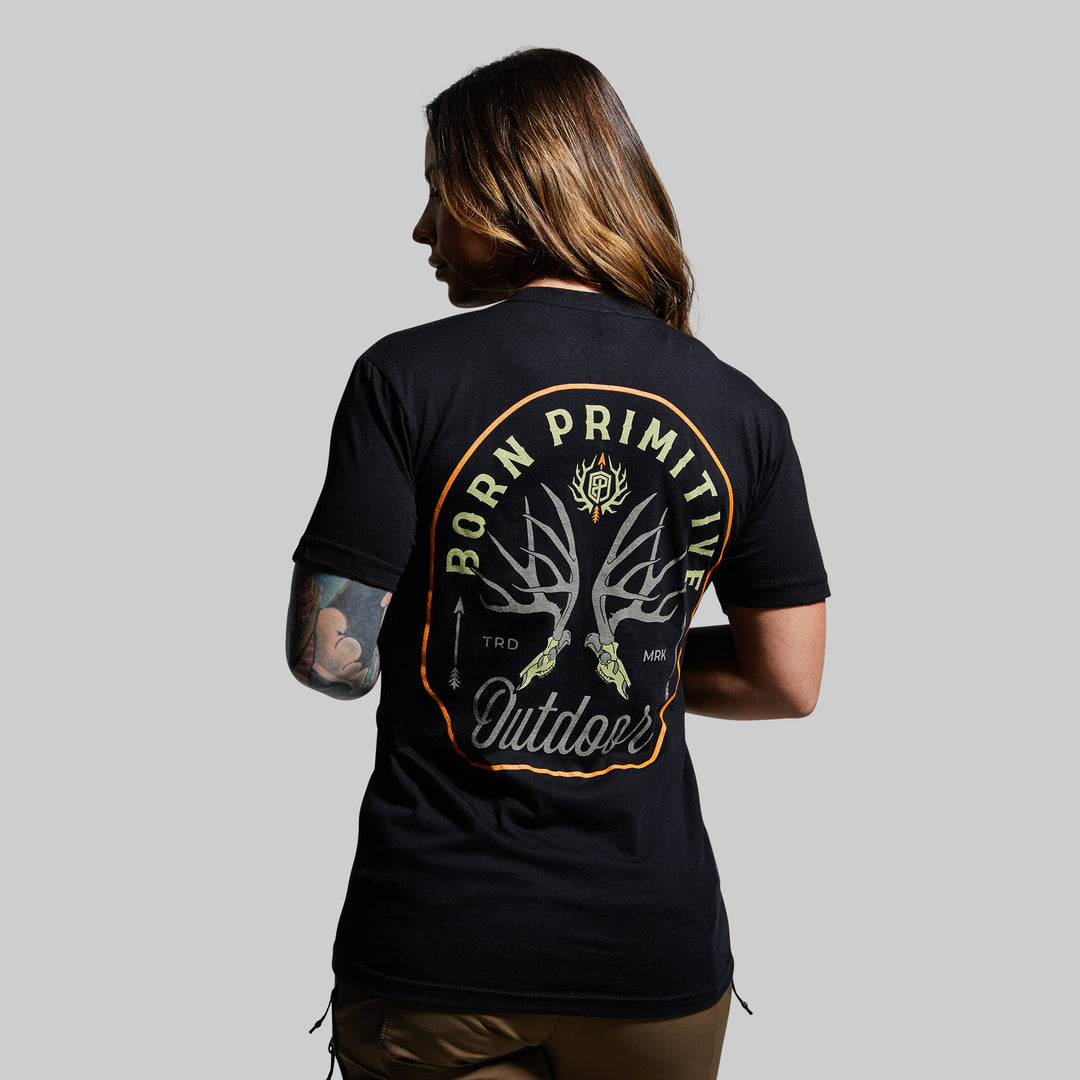 Outdoor Mule Deer Badge T-Shirt T-shirt | Black from Born Primitive for Genejack WOD